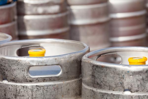 Beer kegs in a pub cellar