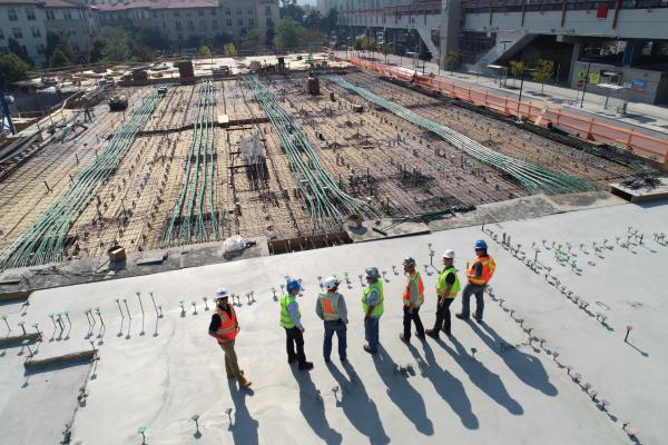 Builders on construction site