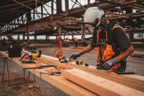 Carpenter working on wood