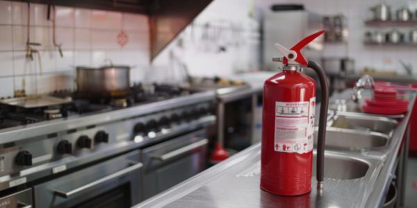 Fire extinguisher in restaurant kitchen
