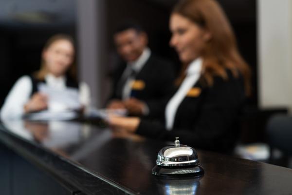 Receptionists at hotel desk